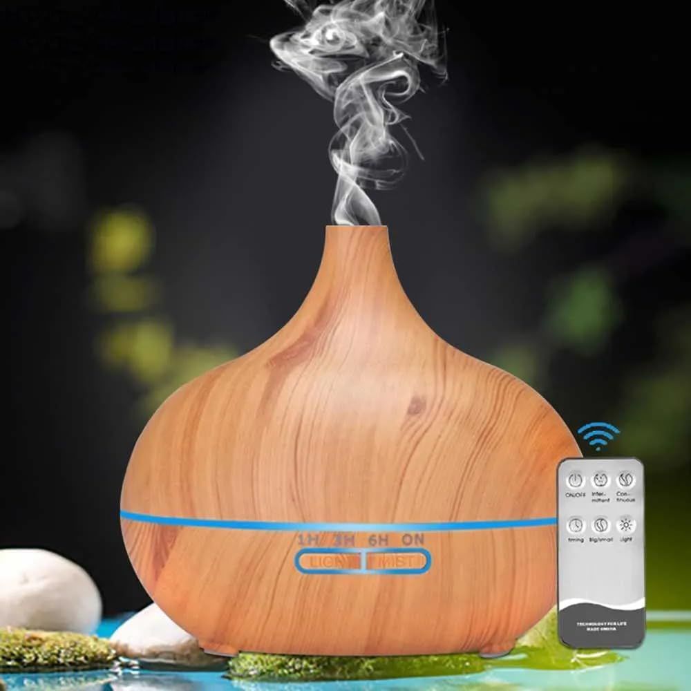 Aroma Terapi Oda Hava Nemlendirici Işıklı Ultrasonik Buhar Makinesi Ahşap Görünüm 7 Renk Led Işıklı