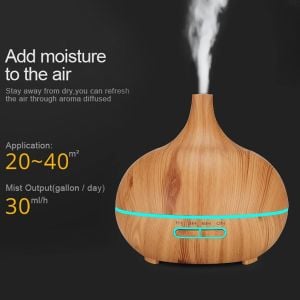 Aroma Terapi Oda Hava Nemlendirici Işıklı Ultrasonik Buhar Makinesi Ahşap Görünüm 7 Renk Led Işıklı