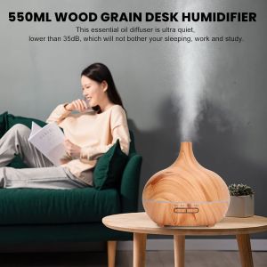 Aroma Terapi Oda Hava Nemlendirici Işıklı Ultrasonik Buhar Makinesi Ahşap Görünüm 7 Renk Led Işıklı